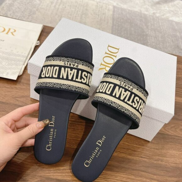 DIOR Dway Slide Deep Blue Embroidered Cotton - Picture 1 of 8